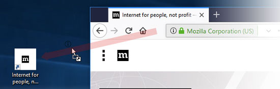 با این ترفند می توانید میانبر وب سایت مورد علاقه تان را روی دسکتاپ ایجاد کنید و با کلیک بر روی آن مستقیم وارد وب سایت شوید برای این کار فایرفاکس را باز کرده و وارد سایت مورد نظر شوید سپس روی علامت قفل مشخص شده در تصویر زیر کلیک چپ را نگه داشته و به روی دسکتاپ کشیده و رها کنید.